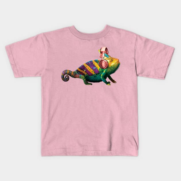 Funny Chameleon Kids T-Shirt by Happy Art Designs